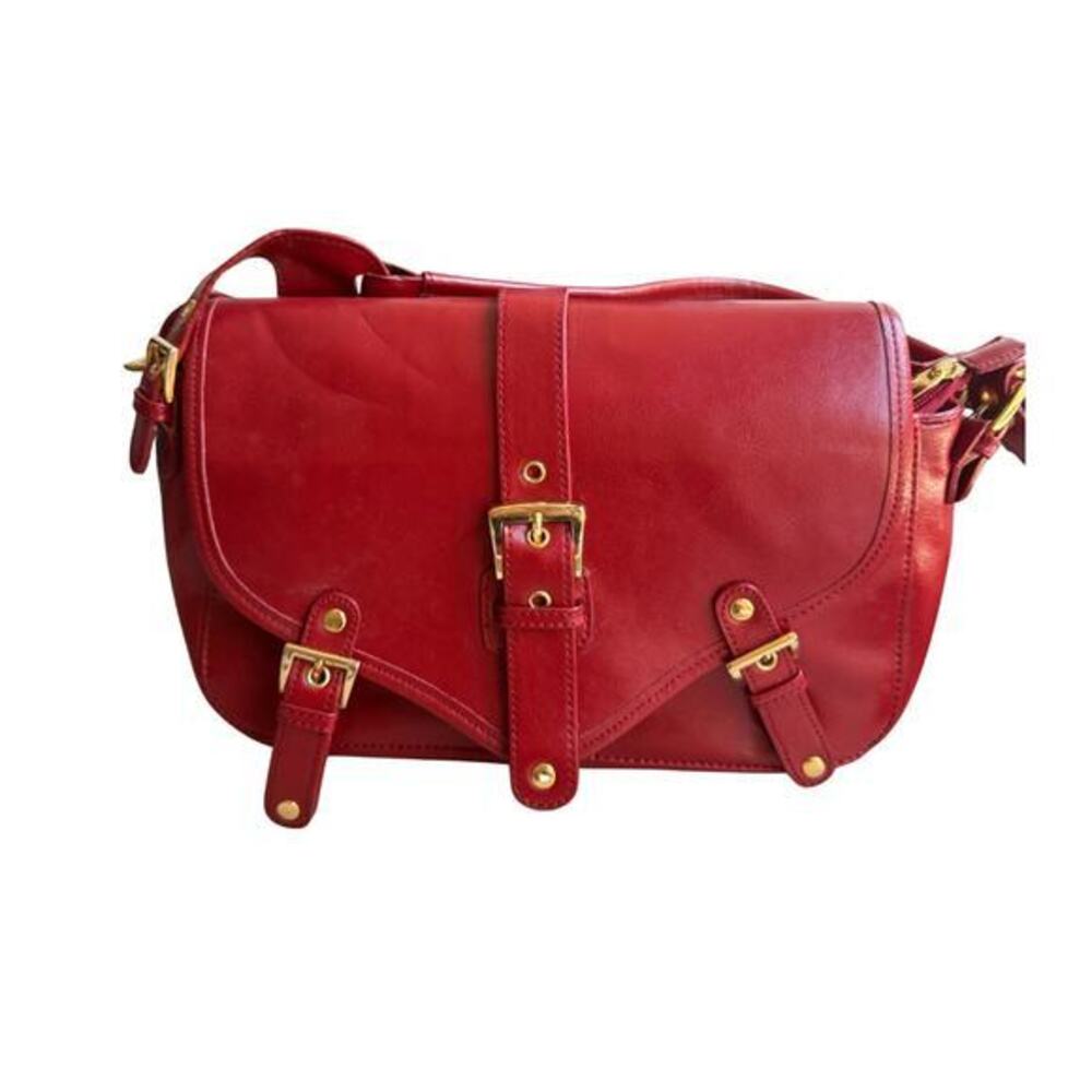 Muska Milano Red Leather Shoulder Bag Gold Hardware Buckle Detail